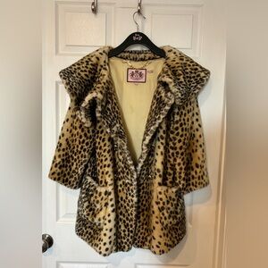 Juicy Couture Leopard Print Faux Fur Jacket with Cropped Sleeve